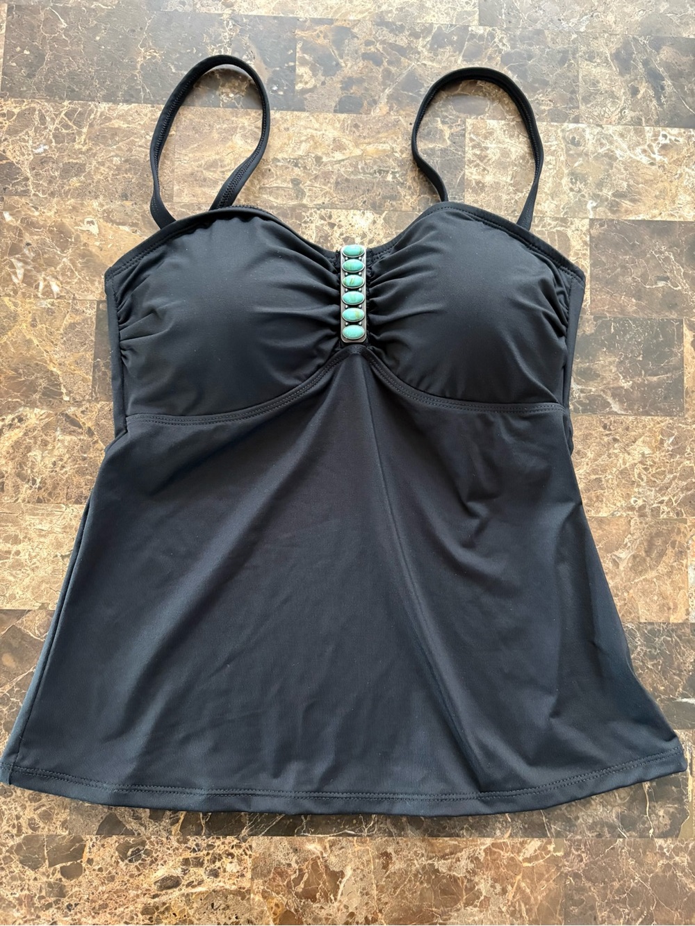 Lauren Ralph Lauren Black Tankini with Turquoise Accent 6sz